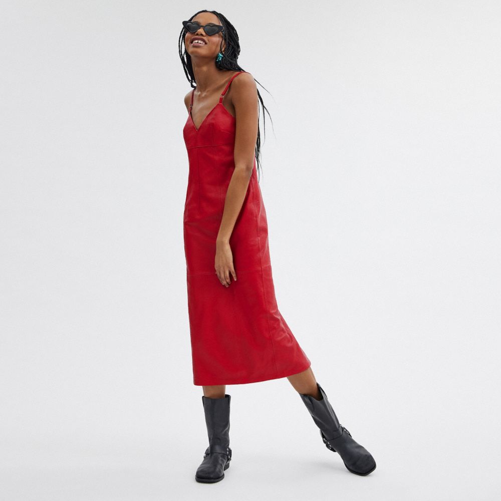 Coach Long Leather Dress Red | COH866060