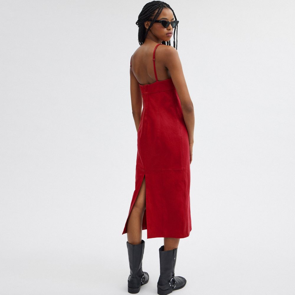 Coach Long Leather Dress Red | COH866060