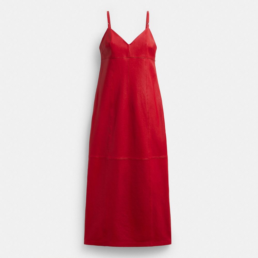 Coach Long Leather Dress Red | COH866060