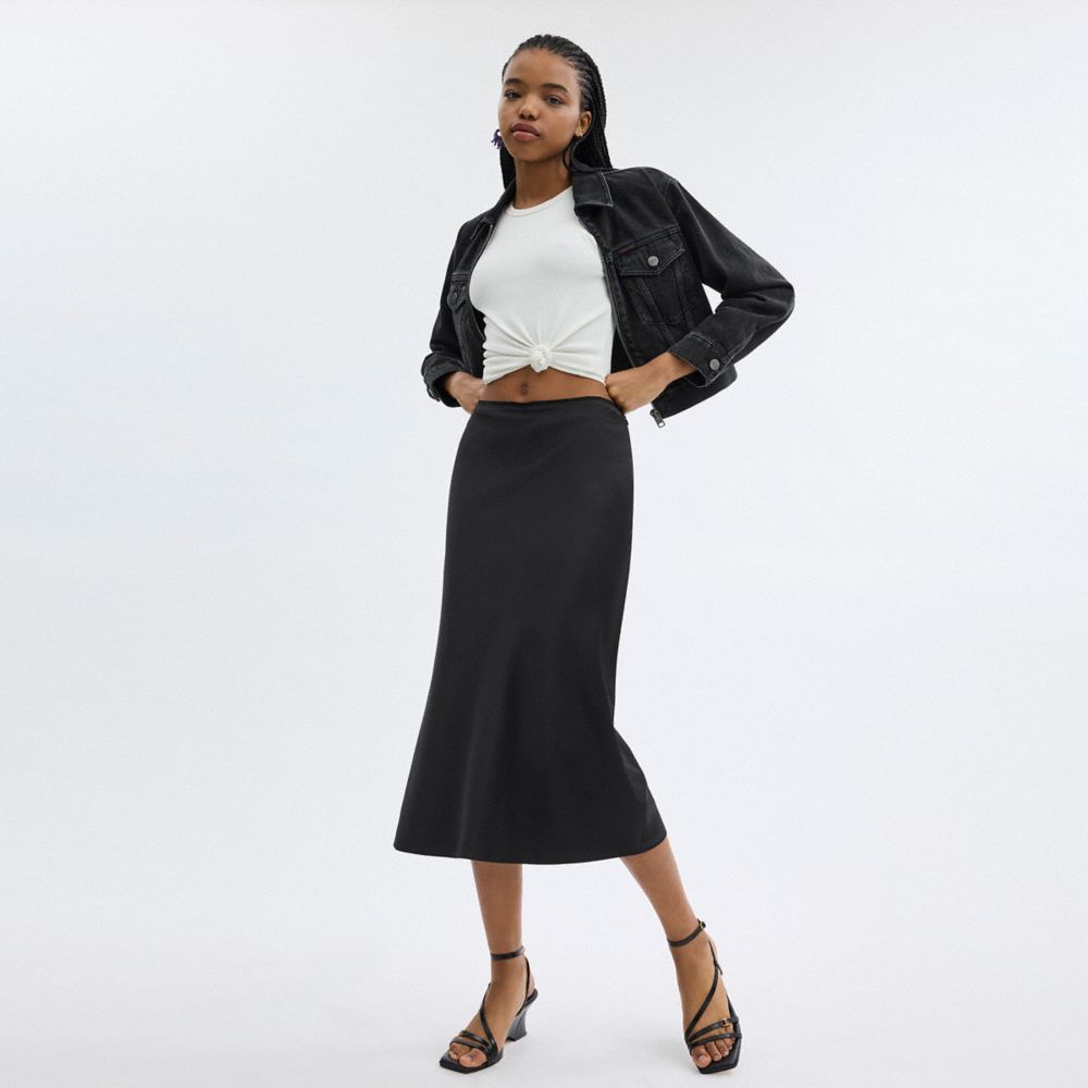 Coach Long Satin Midi Skirt Black | COH866040