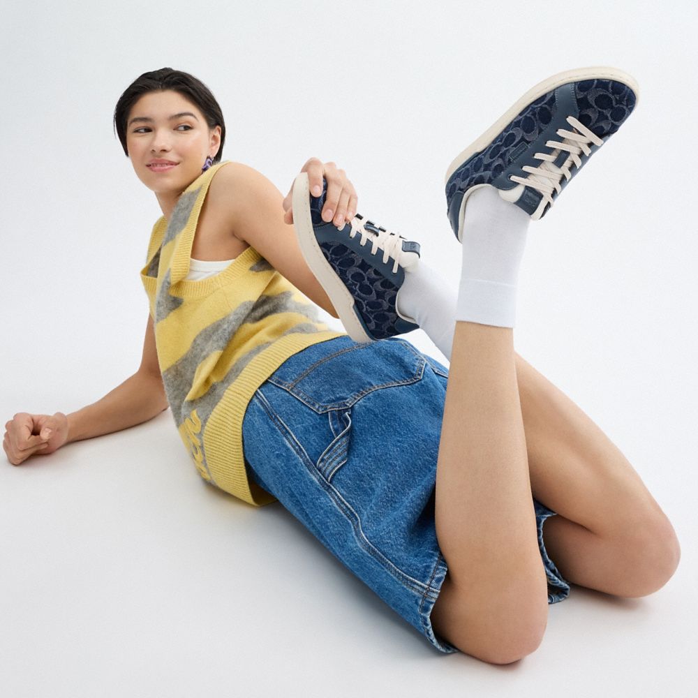 Coach Lowline Low Top Sneaker In Signature Denim Blue Denim | COH865832