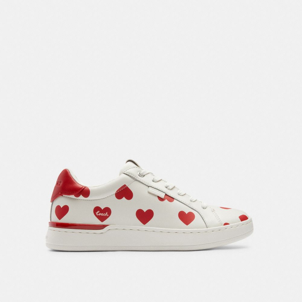 Coach Lowline Low Top Sneaker With Valentine'S Print Chalk/Sport Red | COH865828