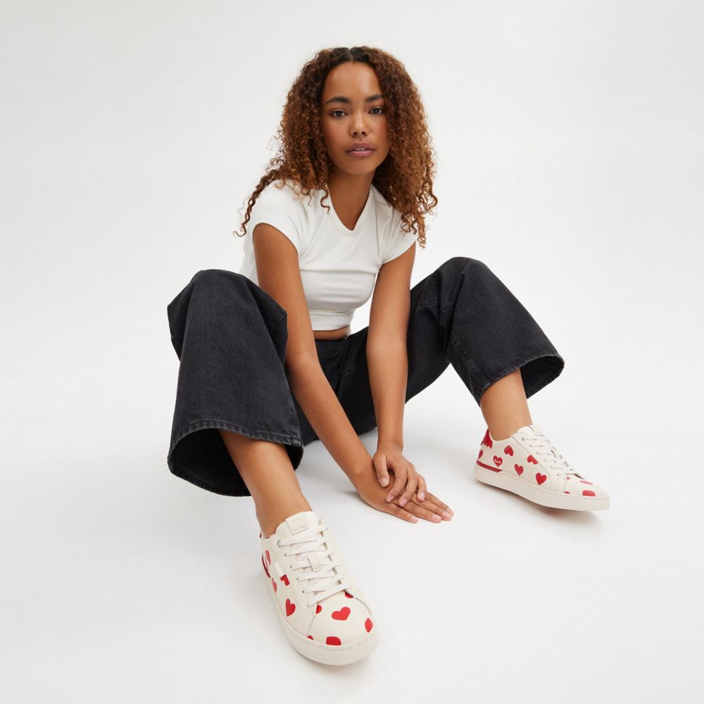 Coach Lowline Low Top Sneaker With Valentine'S Print Chalk/Sport Red | COH865828