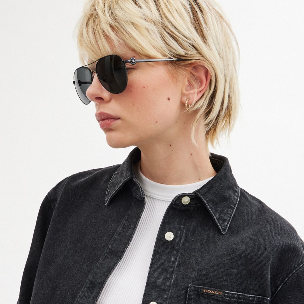 Coach Metal Aviator Sunglasses Blackout/Black | COH866345