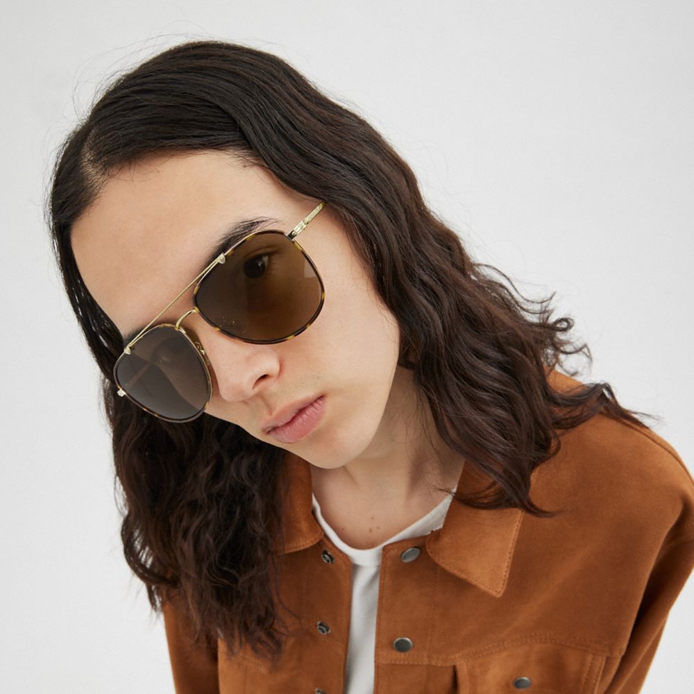 Coach Metal Windsor Pilot Sunglasses Dark Brown | COH867057
