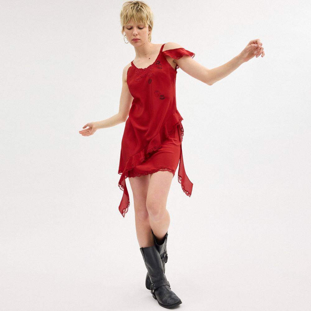 Coach Mini Ruffle Dress Red | COH866059