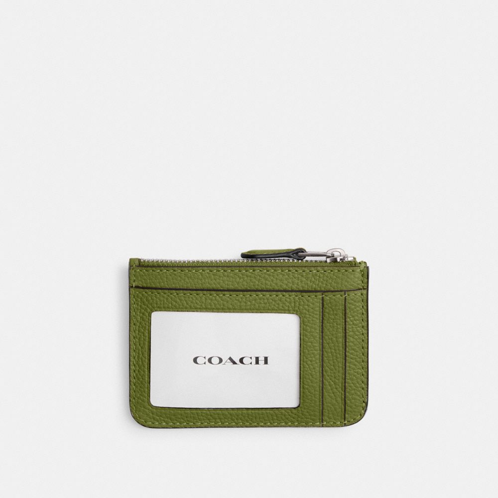 Coach Mini Skinny Id Case Polished Pebble Leather/Silver/Dark Lime | COH865649