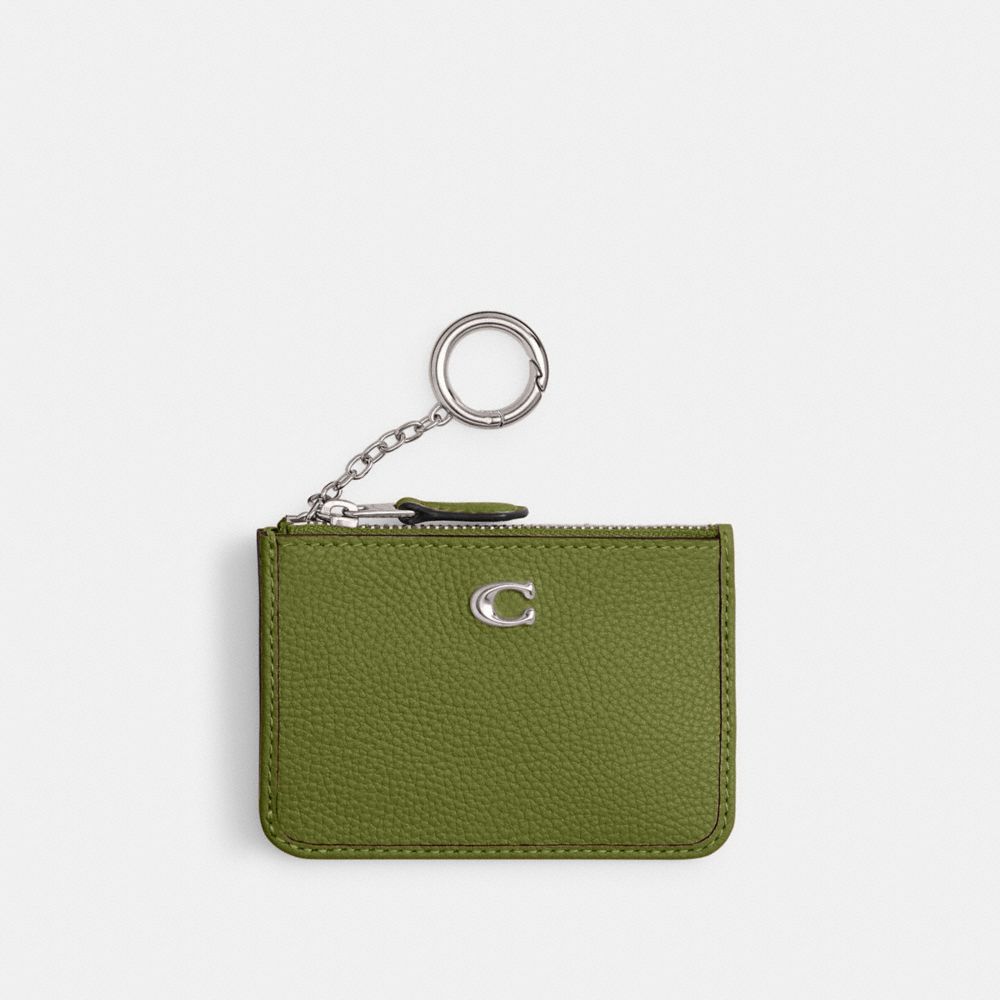 Coach Mini Skinny Id Case Polished Pebble Leather/Silver/Dark Lime | COH865649
