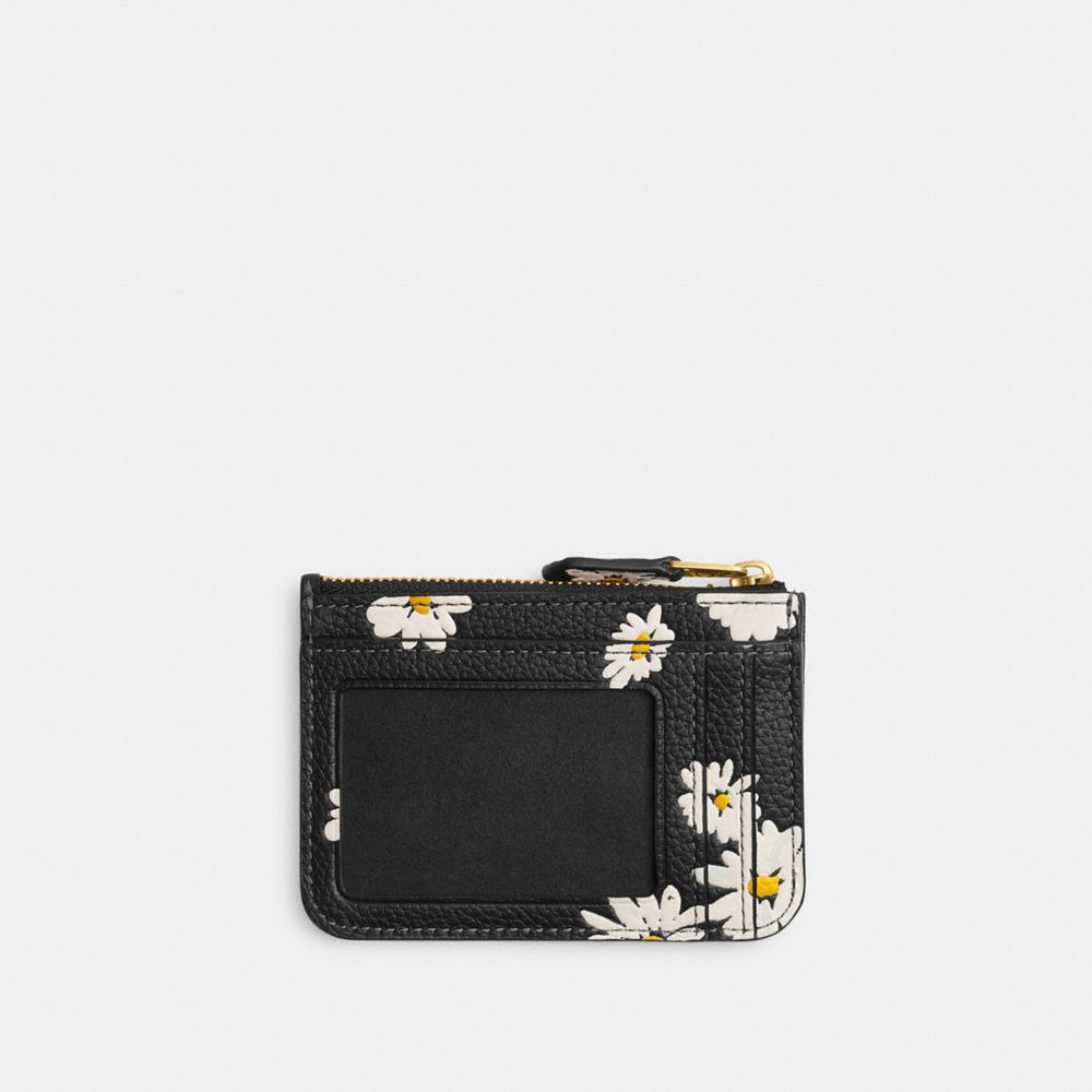 Coach Mini Skinny Id Case With Floral Print Polished Pebble Leather/Brass/Black Multi | COH865713