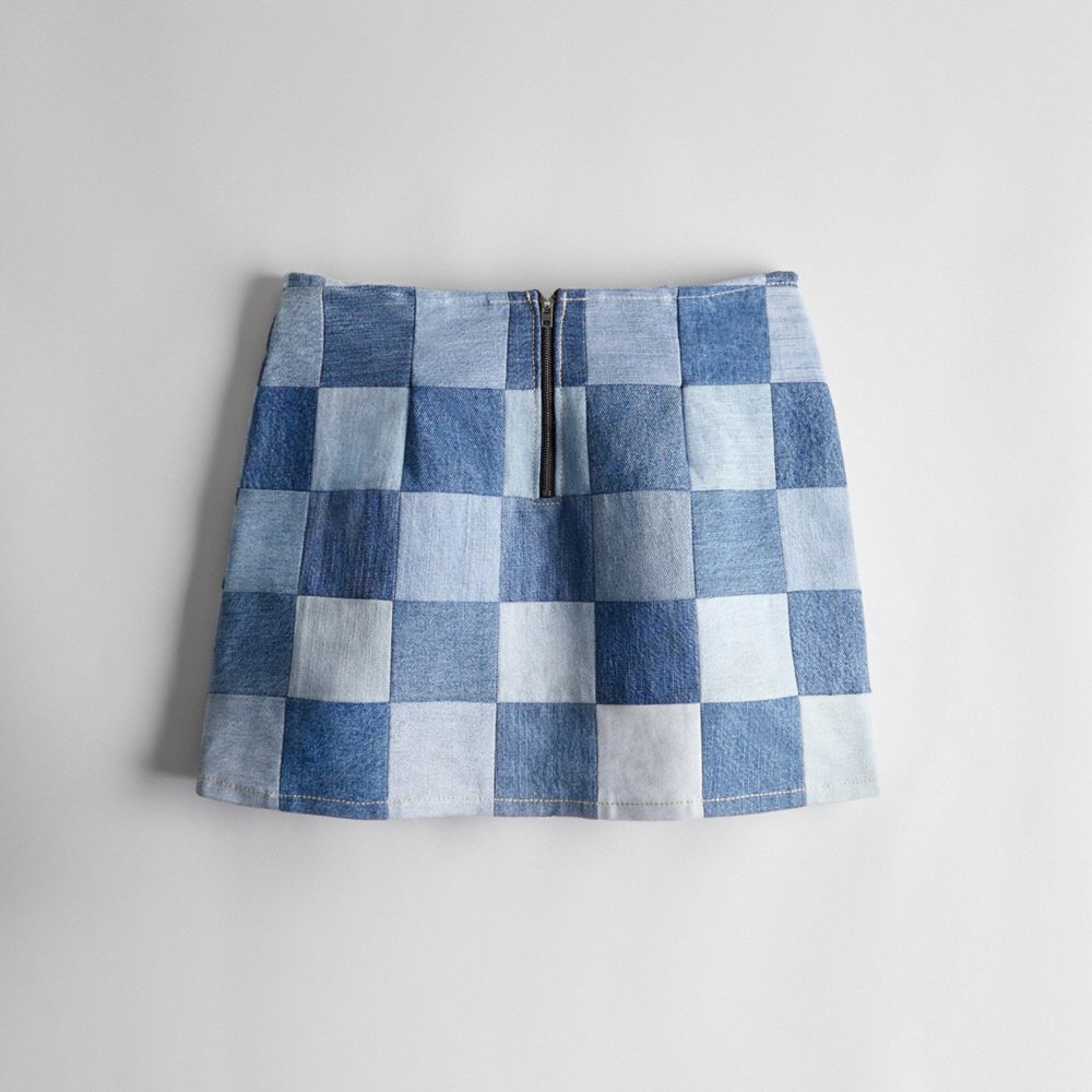 Coach Mini Skirt In Denim Checkerboard Denim Multi | COH866035