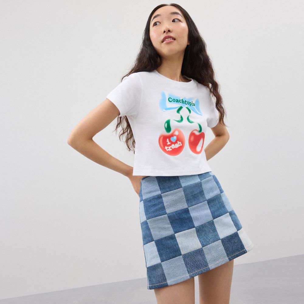 Coach Mini Skirt In Denim Checkerboard Denim Multi | COH866035