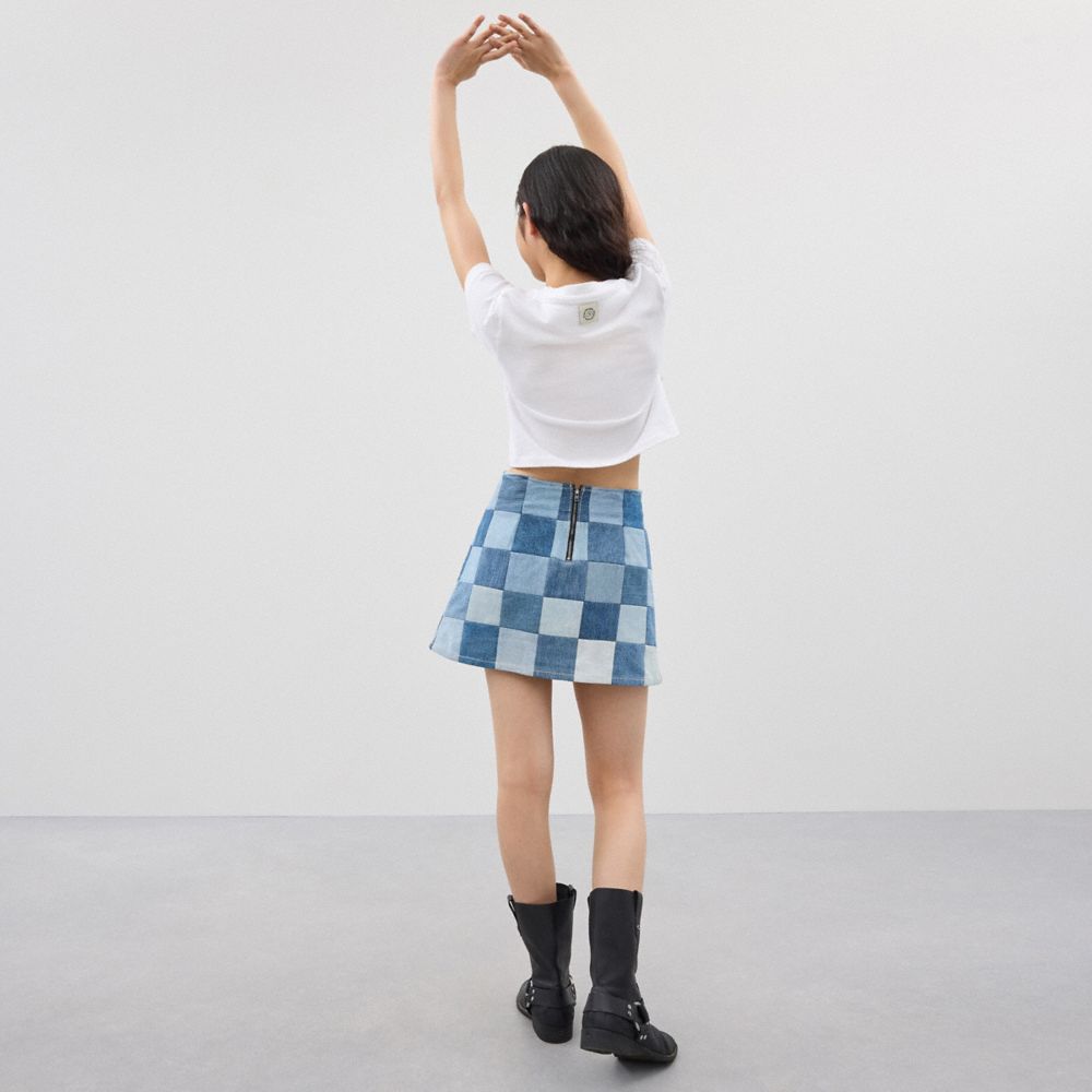 Coach Mini Skirt In Denim Checkerboard Denim Multi | COH866035