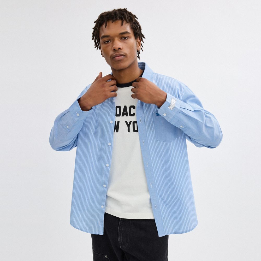 Coach Mix Media Shirt Blue/White | COH866917