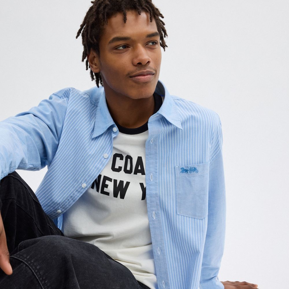 Coach Mix Media Shirt Blue/White | COH866917