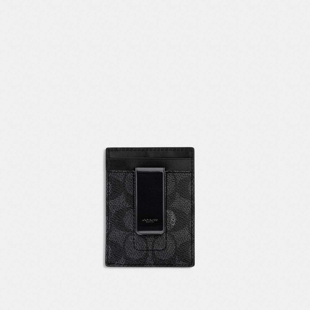 Coach Money Clip Card Case In Signature Canvas Charcoal | COH866756
