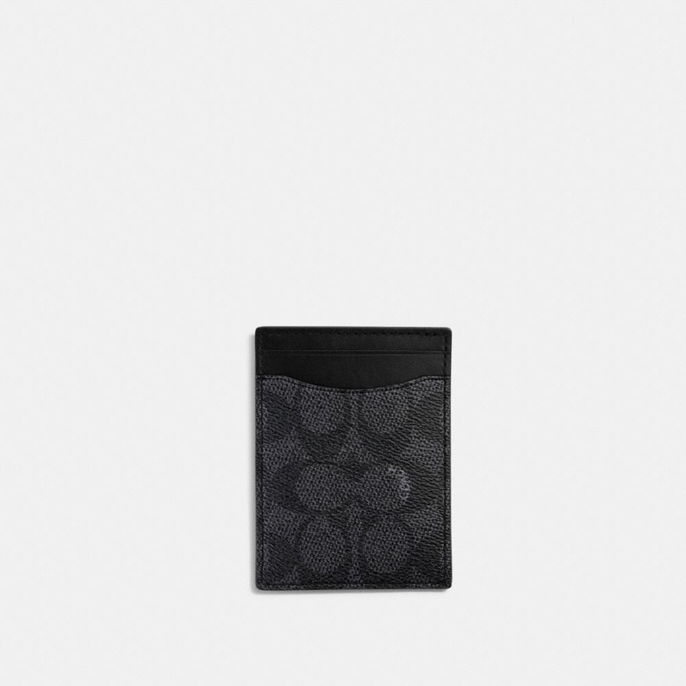 Coach Money Clip Card Case In Signature Canvas Charcoal | COH866756