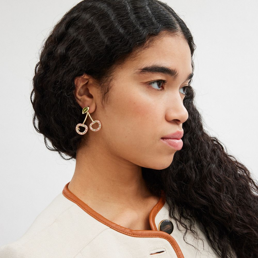 Coach Pavé Cherry Drop Earrings Gold/Multi | COH866123