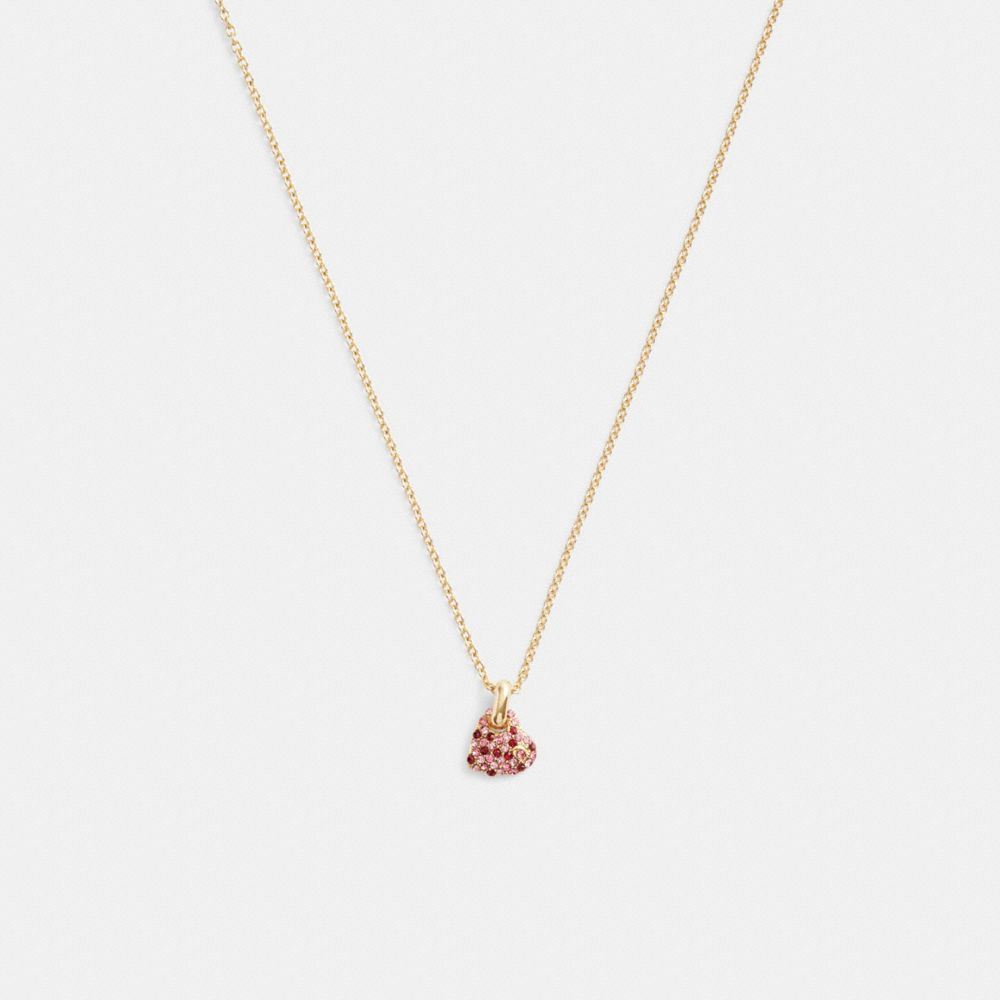 Coach Pavé Heart Pendant Necklace Gold/Pink Multi | COH866116