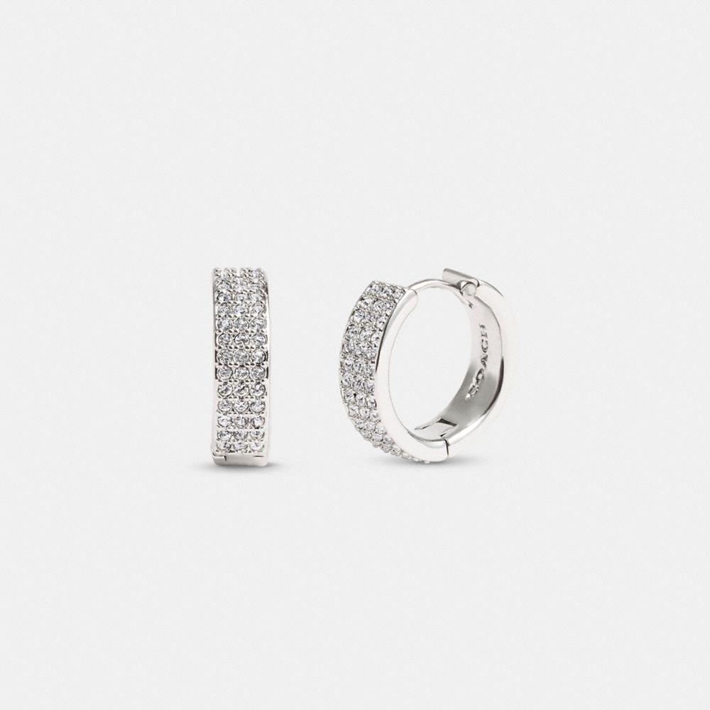 Coach Pavé Huggie Earrings Silver | COH866074