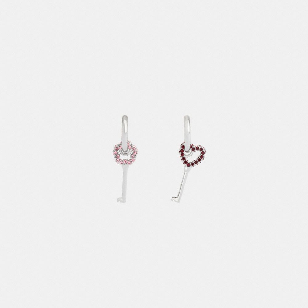Coach Pavé Key Mismatch Huggie Earrings Silver/Pink Multi | COH866214