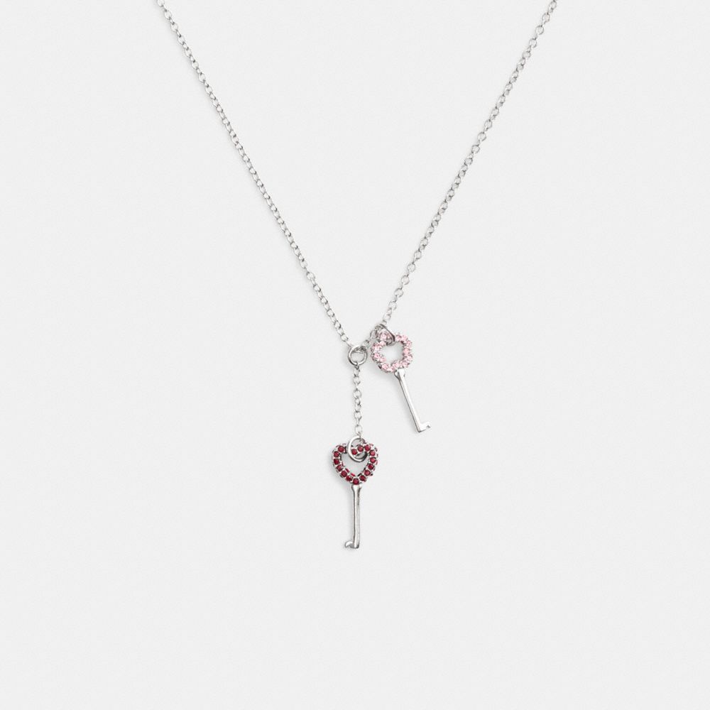 Coach Pavé Key Pendant Necklace Silver/Pink Multi | COH866213