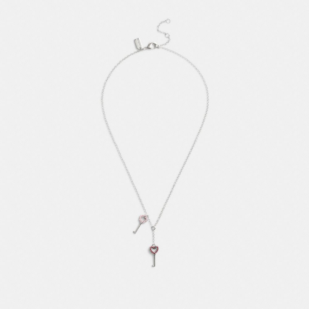 Coach Pavé Key Pendant Necklace Silver/Pink Multi | COH866213