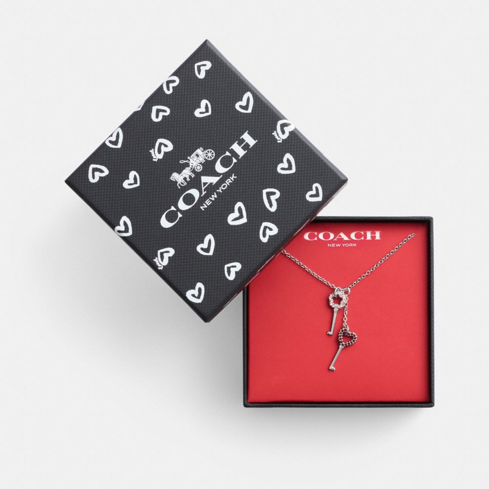 Coach Pavé Key Pendant Necklace Silver/Pink Multi | COH866213