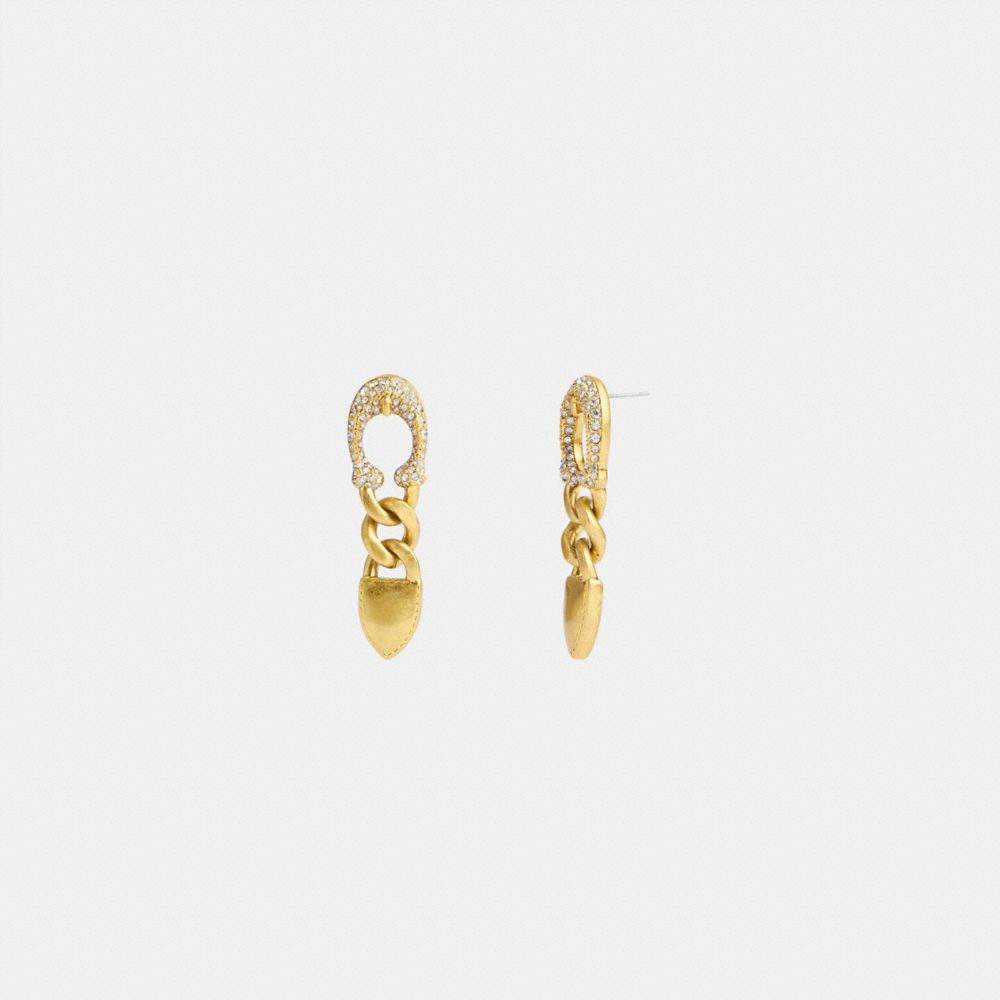 Coach Pavé Signature Buckle Chain Earrings Gold | COH866221
