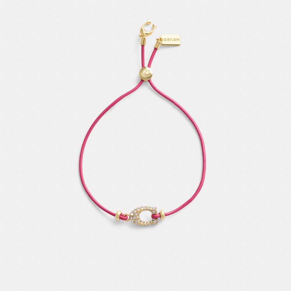 Coach Pavé Signature Leather Slider Bracelet Gold/Pink | COH866076
