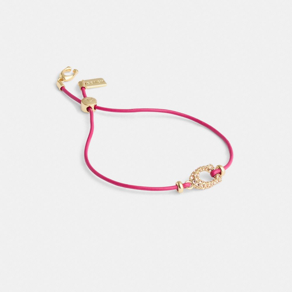 Coach Pavé Signature Leather Slider Bracelet Gold/Pink | COH866076