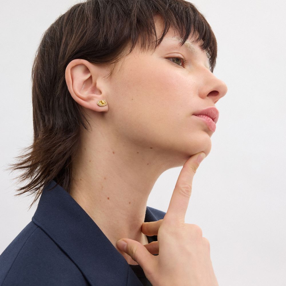 Coach Pavé Signature Turnlock Stud Earrings Gold | COH866219