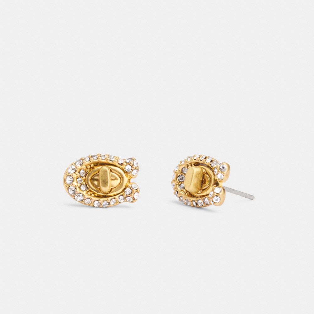 Coach Pavé Signature Turnlock Stud Earrings Gold | COH866219