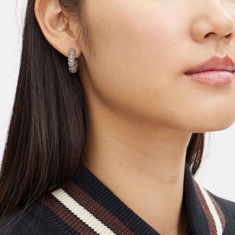 Coach Pavé Tea Rose Hoop Earrings Silver | COH866079