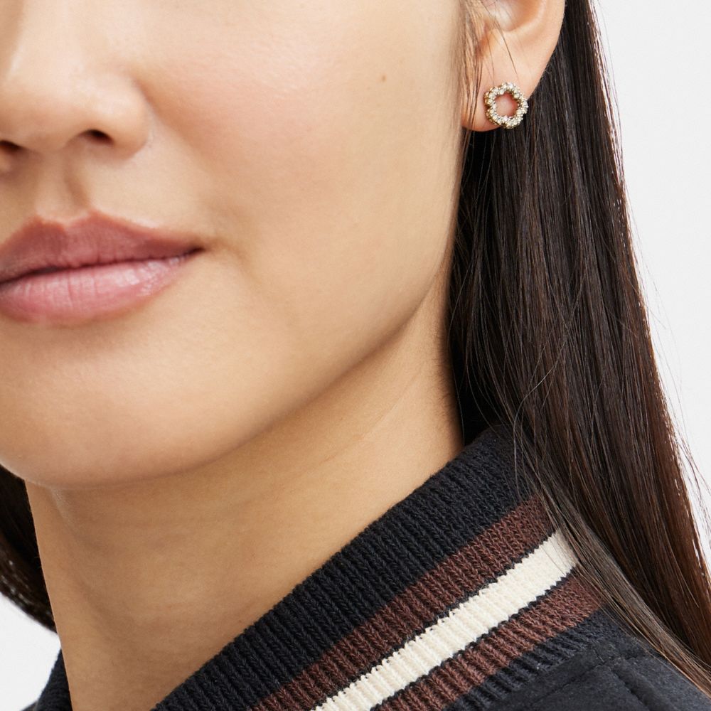 Coach Pavé Tea Rose Stud Earrings Silver | COH866127