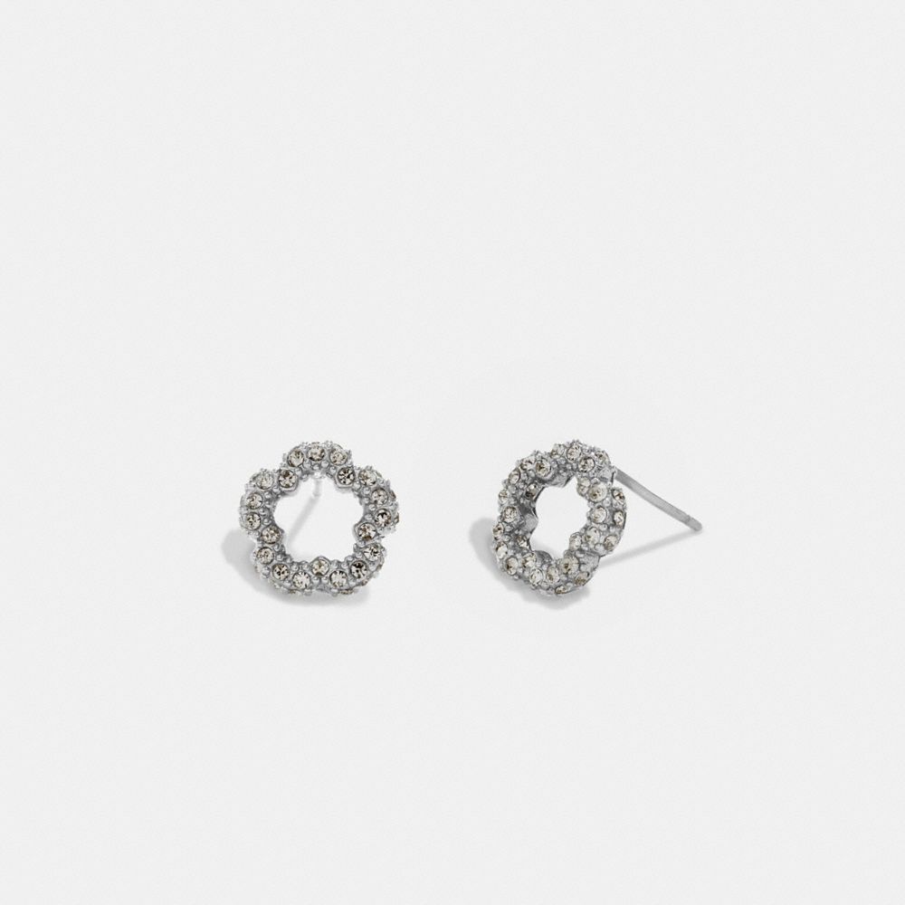 Coach Pavé Tea Rose Stud Earrings Silver | COH866127