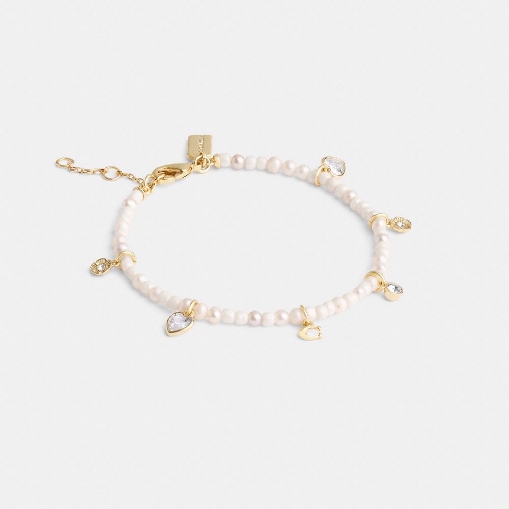 Coach Pearl Charm Bracelet Gold/Pearl | COH866206