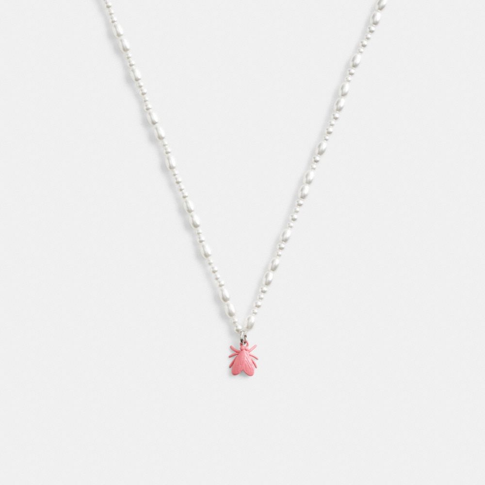Coach Pearl Fly Pendant Necklace Silver/Multi | COH866125