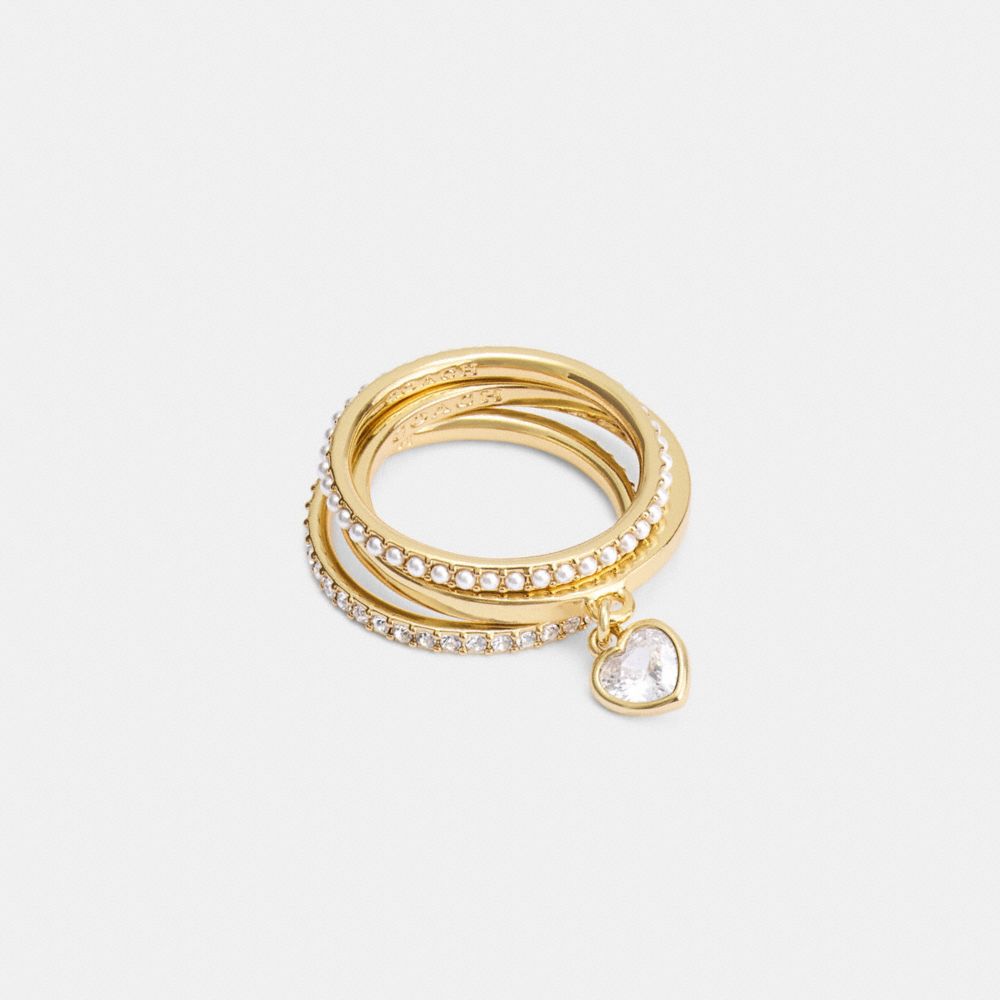 Coach Pearl Heart Ring Set Gold/Pearl | COH866203