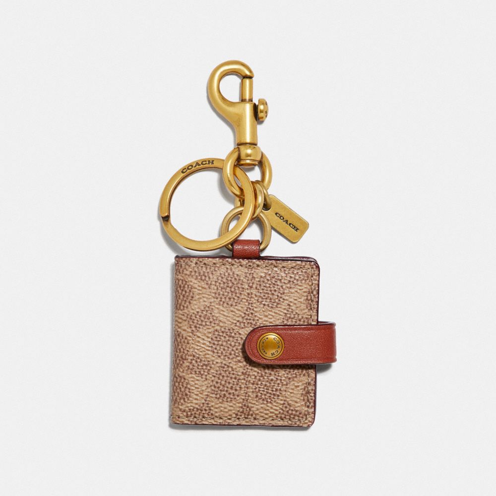 Coach Picture Frame Bag Charm In Signature Canvas Brass/Khaki | COH866462