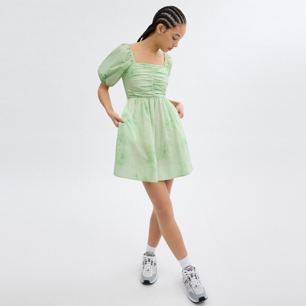 Coach Puff Sleeve Mini Dress Green | COH866054