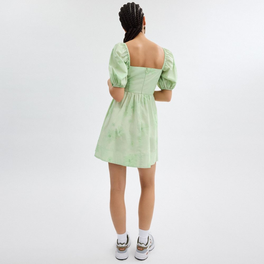 Coach Puff Sleeve Mini Dress Green | COH866054