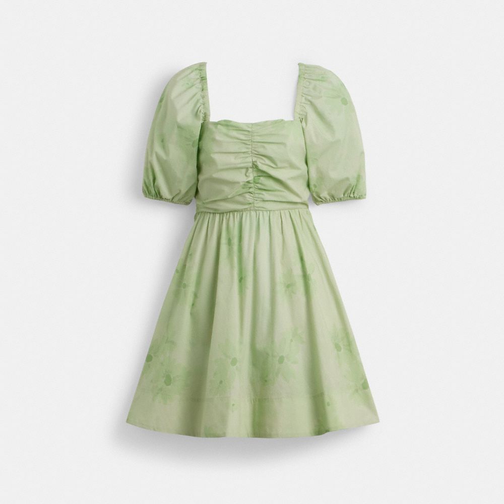 Coach Puff Sleeve Mini Dress Green | COH866054