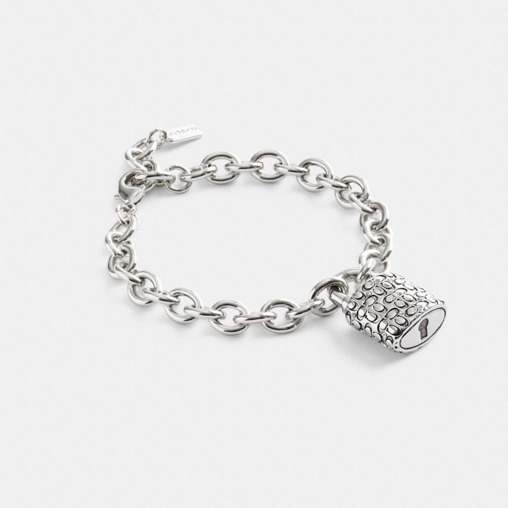 Coach Quilted Padlock Chain Bracelet Silver/Black | COH866089