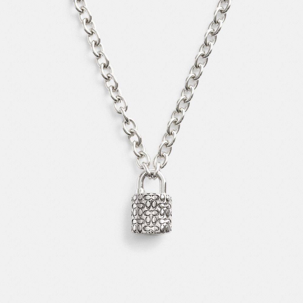 Coach Quilted Padlock Chain Necklace Silver/Black | COH866090