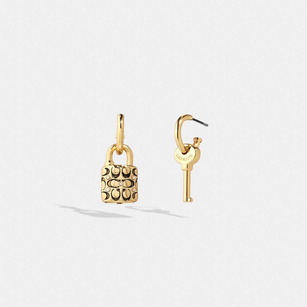 Coach Quilted Padlock Key Mismatch Earrings Gold/Black | COH866165