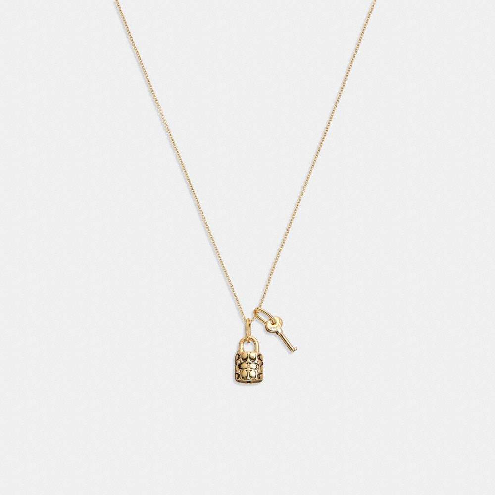 Coach Quilted Padlock Key Pendant Necklace Gold/Black | COH866100