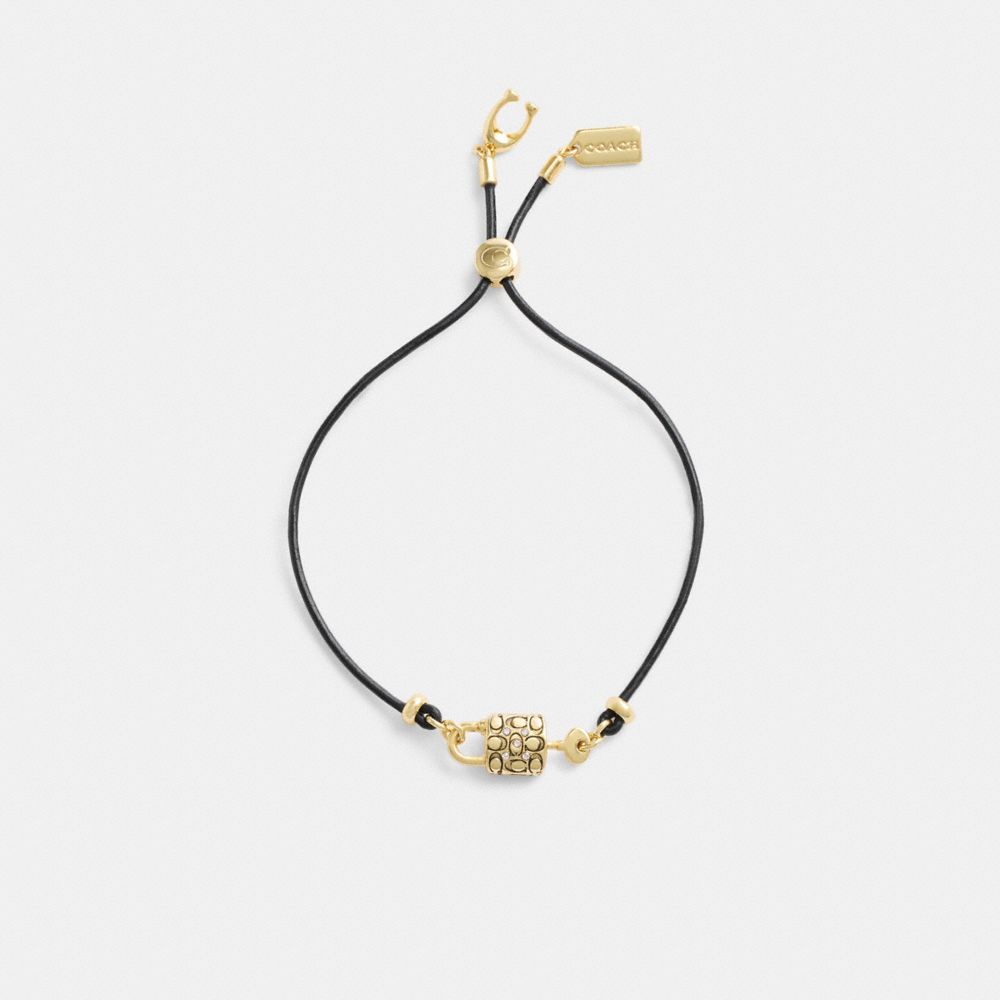 Coach Quilted Padlock Leather Slider Bracelet Gold/Black | COH866231