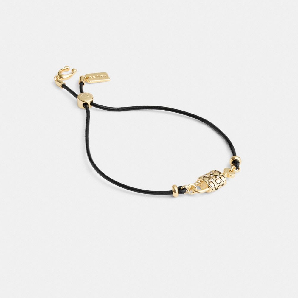 Coach Quilted Padlock Leather Slider Bracelet Gold/Black | COH866231