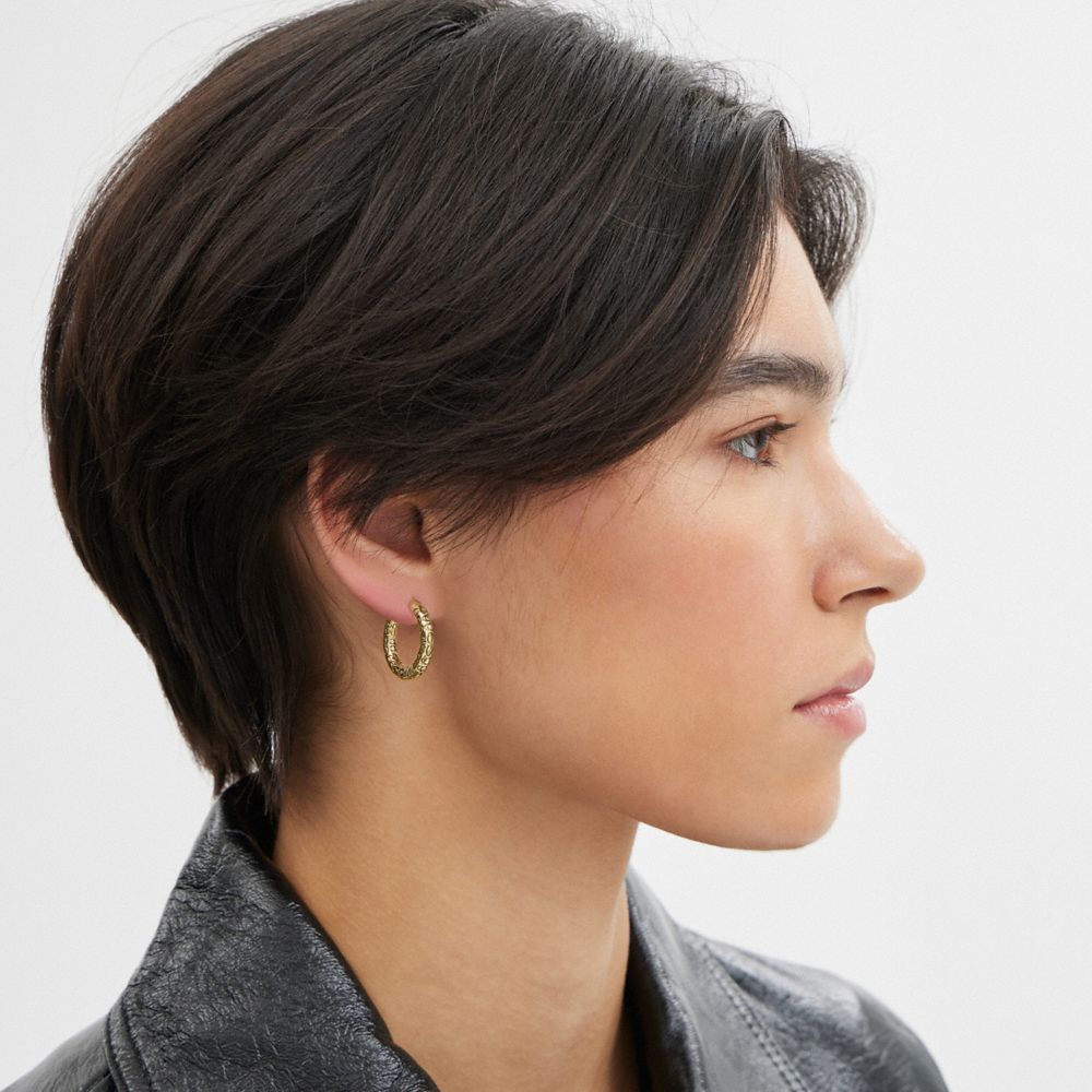 Coach Quilted Signature Medium Hoop Earrings Gold | COH866130