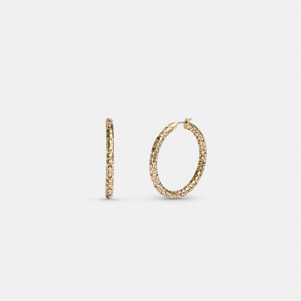 Coach Quilted Signature Medium Hoop Earrings Gold | COH866130